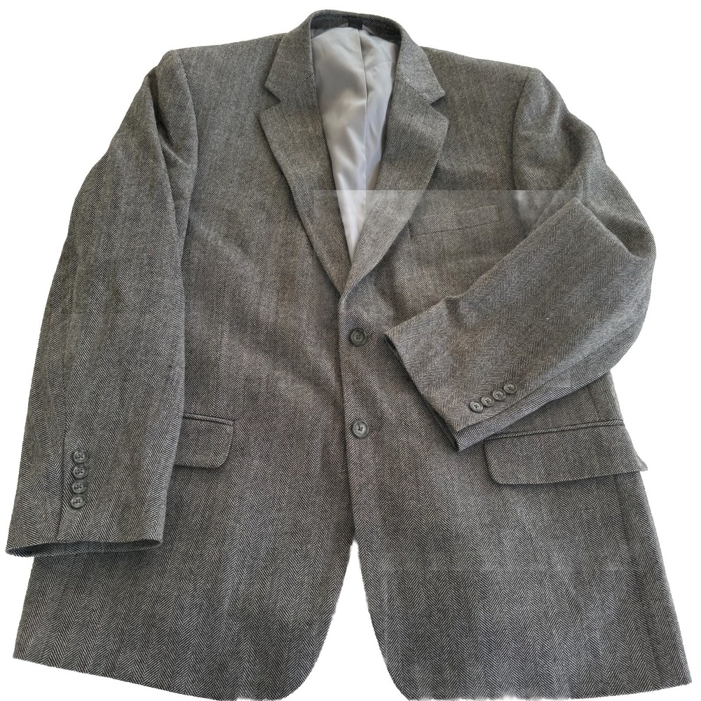 Saddlebred Mens 2 Button Herringbone Blazer 100% Lambswool Sport Coat Jacket 46R